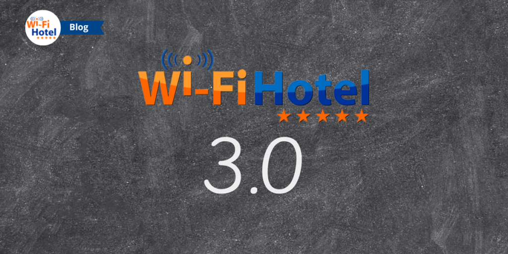 Il logo di Wi-Fi Hotel accanto al numero 3 scritti su una lavagna.