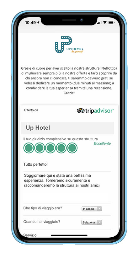 Iphone mostra invito recensione Wi-Fi hotel Tripadvisor